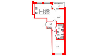 Квартира в ЖК «Титул в Московском», 1 комнатная, 50.93 м², 2 этаж