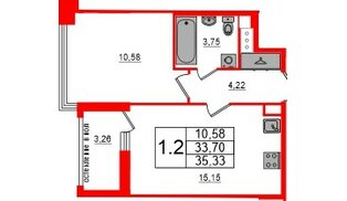 Квартира в ЖК «Титул в Московском», 1 комнатная, 33.7 м², 8 этаж