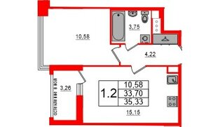 Квартира в ЖК «Титул в Московском», 1 комнатная, 33.7 м², 7 этаж
