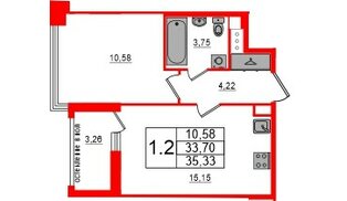 Квартира в ЖК «Титул в Московском», 1 комнатная, 33.7 м², 6 этаж
