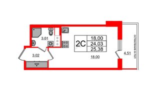 Квартира в ЖК «Титул в Московском», студия, 24.03 м², 6 этаж