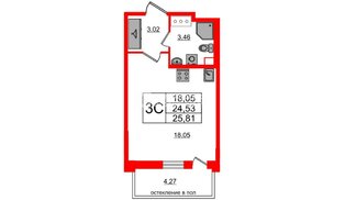 Квартира в ЖК «Титул в Московском», студия, 24.53 м², 12 этаж