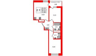 Квартира в ЖК Титул в Московском, 2 комнатная, 50.14 м², 9 этаж