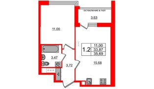 Квартира в ЖК Титул в Московском, 1 комнатная, 33.87 м², 8 этаж