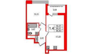 Квартира в ЖК «Титул в Московском», 1 комнатная, 35.01 м², 2 этаж