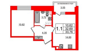 Квартира в ЖК Титул в Московском, 1 комнатная, 32.69 м², 9 этаж