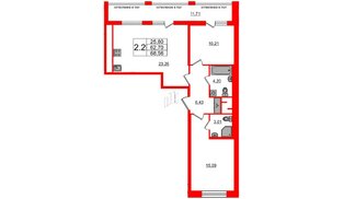 Квартира в ЖК Титул в Московском, 2 комнатная, 62.7 м², 2 этаж