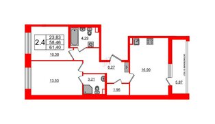 Квартира в ЖК Титул в Московском, 2 комнатная, 58.46 м², 2 этаж