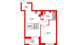 Квартира в ЖК Южная Нева, 1 комнатная, 39.44 м², 22 этаж