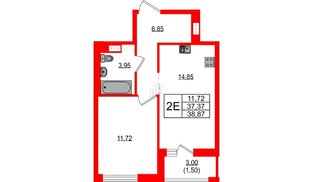 Квартира в ЖК Южная Нева, 1 комнатная, 38.87 м², 16 этаж