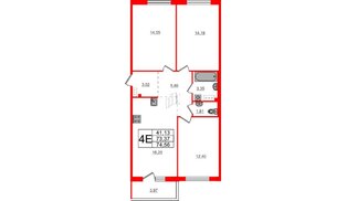 Квартира в ЖК «Счастье 2.0», 3 комнатная, 74.56 м², 4 этаж