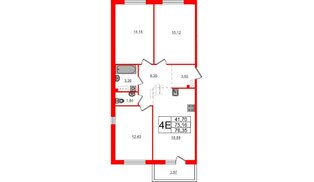 Квартира в ЖК «Счастье 2.0», 3 комнатная, 76.35 м², 3 этаж
