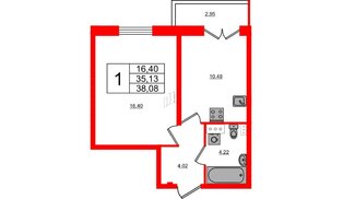 Квартира в ЖК «Ново-Антропшино», 1 комнатная, 36.01 м², 5 этаж