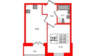Квартира в ЖК «Ново-Антропшино», 1 комнатная, 36.74 м², 8 этаж