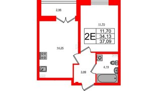 Квартира в ЖК «Ново-Антропшино», 1 комнатная, 35.61 м², 1 этаж