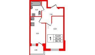 Квартира в ЖК «Ново-Антропшино», 1 комнатная, 36.67 м², 1 этаж