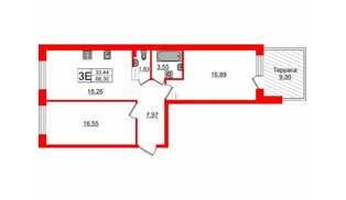 Квартира в ЖК Счастье 2.0, 2 комнатная, 68.3 м², 1 этаж