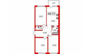 Квартира в ЖК Счастье 2.0, 3 комнатная, 79.7 м², 4 этаж