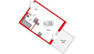 Квартира в ЖК Счастье 2.0, студия, 27.25 м², 1 этаж