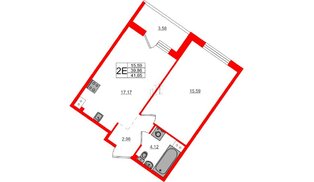 Квартира в ЖК Счастье 2.0, 1 комнатная, 41.65 м², 2 этаж