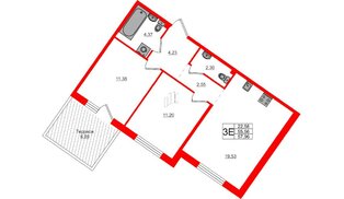 Квартира в ЖК Счастье 2.0, 2 комнатная, 57.96 м², 1 этаж