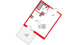 Квартира в ЖК Счастье 2.0, студия, 30.87 м², 1 этаж