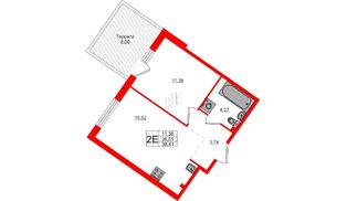 Квартира в ЖК Счастье 2.0, 1 комнатная, 38.41 м², 1 этаж