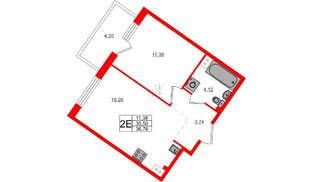 Квартира в ЖК Счастье 2.0, 1 комнатная, 36.76 м², 4 этаж