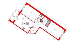 Квартира в ЖК Счастье 2.0, 2 комнатная, 56.54 м², 2 этаж