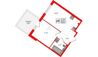 Квартира в ЖК Счастье 2.0, 1 комнатная, 38.41 м², 1 этаж