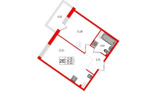 Квартира в ЖК Счастье 2.0, 1 комнатная, 37.73 м², 5 этаж