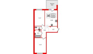 Квартира в ЖК Счастье 2.0, 2 комнатная, 63.08 м², 1 этаж