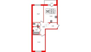 Квартира в ЖК Счастье 2.0, 2 комнатная, 61.74 м², 4 этаж