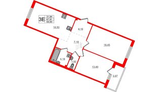 Квартира в ЖК Счастье 2.0, 2 комнатная, 69.9 м², 2 этаж