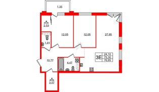 Квартира в ЖК Лисино, 2 комнатная, 76.65 м², 2 этаж