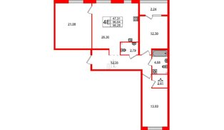 Квартира в ЖК «Лисино», 3 комнатная, 98.28 м², 2 этаж