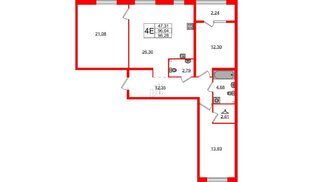 Квартира в ЖК «Лисино», 3 комнатная, 98.28 м², 2 этаж