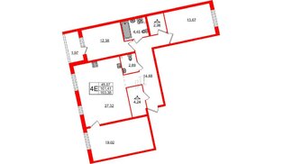 Квартира в ЖК «Лисино», 3 комнатная, 103.38 м², 2 этаж