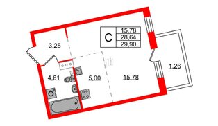 Квартира в ЖК Лисино, студия, 29.9 м², 3 этаж