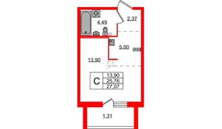 Квартира в ЖК Лисино, студия, 27.07 м², 2 этаж