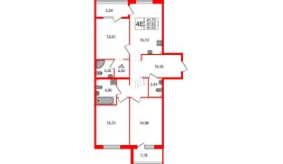 Квартира в ЖК «Лисино», 3 комнатная, 91.03 м², 2 этаж