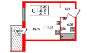 Квартира в ЖК Лисино, студия, 27.74 м², 1 этаж