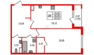 Квартира в ЖК Регенбоген, 1 комнатная, 62.45 м², 5 этаж