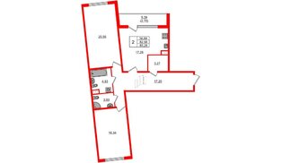 Квартира в ЖК Регенбоген, 2 комнатная, 85.28 м², 3 этаж