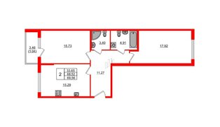 Квартира в ЖК Регенбоген, 2 комнатная, 69.56 м², 2 этаж