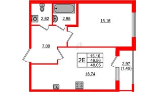 Квартира в ЖК Регенбоген, 1 комнатная, 48.05 м², 2 этаж
