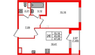 Квартира в ЖК Регенбоген, 1 комнатная, 47.48 м², 3 этаж