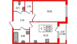Квартира в ЖК Регенбоген, 1 комнатная, 49.28 м², 2 этаж