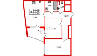 Квартира в ЖК Регенбоген, 2 комнатная, 65.75 м², 3 этаж