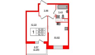 Квартира в ЖК «Аквилон Сторис», 1 комнатная, 32.3 м², 4 этаж